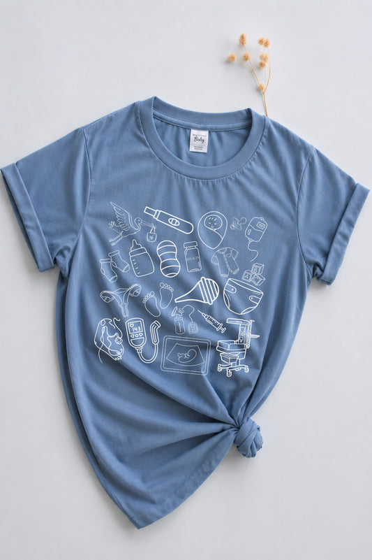 L&D Nurse/Mama Baby Nurse Doodles Graphic Tee